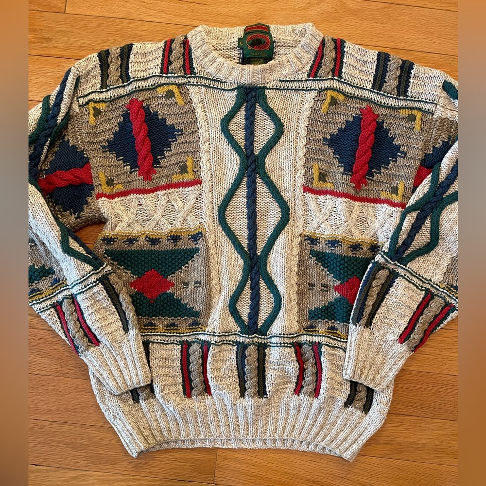 VTG Handknit Boston Traders Crewneck Men’s Sweater Size L